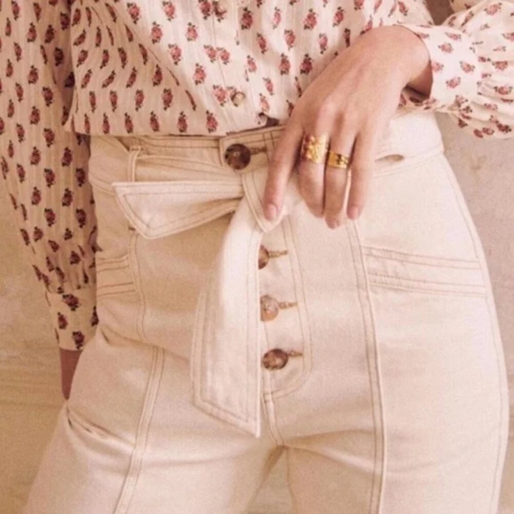 Sezane High Rise Cream Jeans